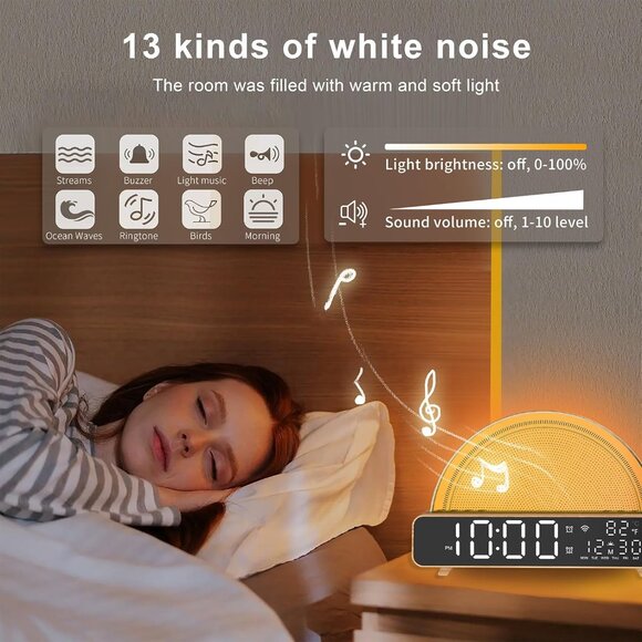 White Noise Sound Machine, Sunrise Alarm Clock APP/AI Voice Control Work for Bed - Picture 5 of 6